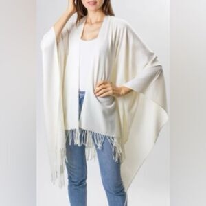Merona knit white ivory cream shawl cardigan shrug fringe poncho wrap OS